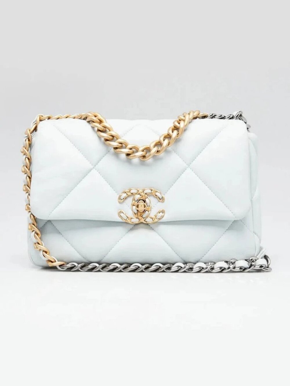 Chanel Light Blue Quilted Lambskin Leather Medium Chanel 19 Bag